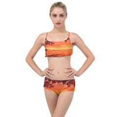 Field Sunset Orange Sky Land Layered Top Bikini Set by Pakrebo