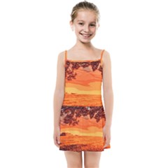 Field Sunset Orange Sky Land Kids  Summer Sun Dress by Pakrebo