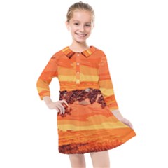 Field Sunset Orange Sky Land Kids  Quarter Sleeve Shirt Dress by Pakrebo