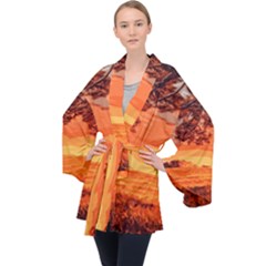 Field Sunset Orange Sky Land Velvet Kimono Robe