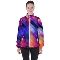 Abstract Background Colorful Pattern High Neck Windbreaker (women)