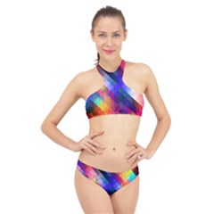 Abstract Background Colorful Pattern High Neck Bikini Set