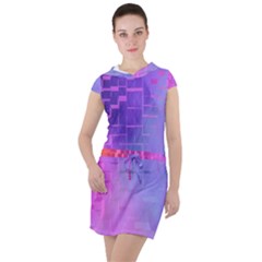 Texture Cell Cubes Blast Color Drawstring Hooded Dress