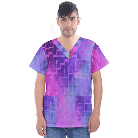 Texture Cell Cubes Blast Color Men s V-neck Scrub Top by Pakrebo