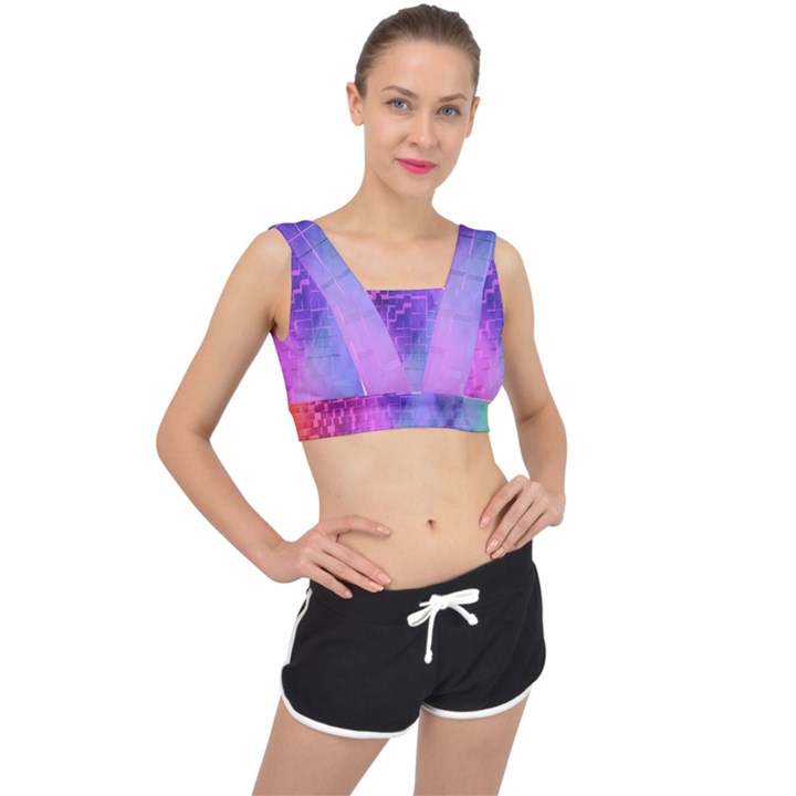 Texture Cell Cubes Blast Color V-Back Sports Bra