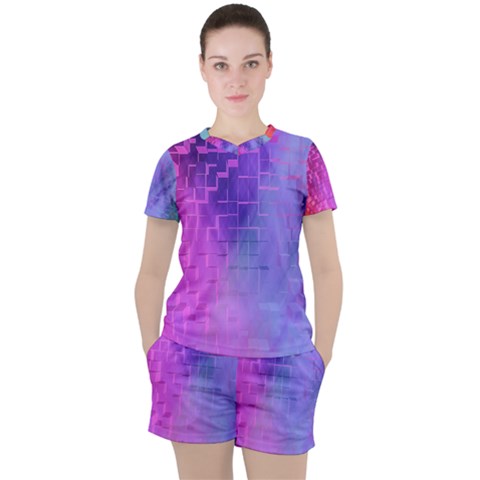 Texture Cell Cubes Blast Color Women s Tee And Shorts Set by Pakrebo