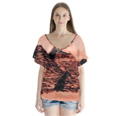 Pyramid Egypt Monumental V-neck Flutter Sleeve Top by Pakrebo