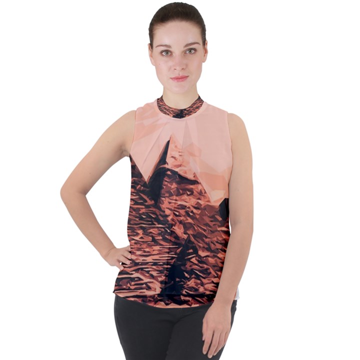 Pyramid Egypt Monumental Mock Neck Chiffon Sleeveless Top