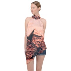 Pyramid Egypt Monumental Halter Asymmetric Satin Top