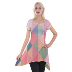 Background Geometric Triangle Short Sleeve Side Drop Tunic by Pakrebo