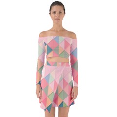 Background Geometric Triangle Off Shoulder Top With Skirt Set by Pakrebo