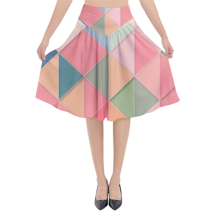 Background Geometric Triangle Flared Midi Skirt