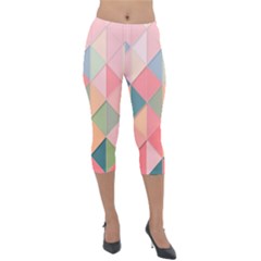 Background Geometric Triangle Lightweight Velour Capri Leggings  by Pakrebo