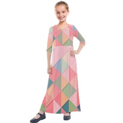 Background Geometric Triangle Kids  Quarter Sleeve Maxi Dress by Pakrebo