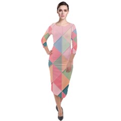 Background Geometric Triangle Quarter Sleeve Midi Velour Bodycon Dress