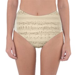 Vintage Beige Music Notes Reversible High-waist Bikini Bottoms by Pakrebo