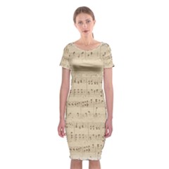 Vintage Beige Music Notes Classic Short Sleeve Midi Dress