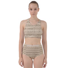 Vintage Beige Music Notes Racer Back Bikini Set by Pakrebo