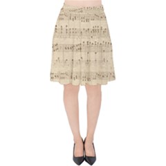 Vintage Beige Music Notes Velvet High Waist Skirt by Pakrebo