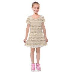 Vintage Beige Music Notes Kids  Short Sleeve Velvet Dress by Pakrebo