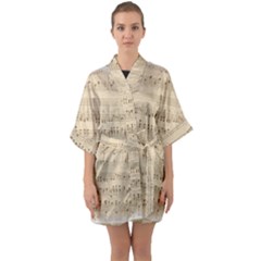 Vintage Beige Music Notes Quarter Sleeve Kimono Robe by Pakrebo