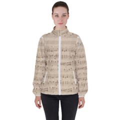 Vintage Beige Music Notes High Neck Windbreaker (women) by Pakrebo