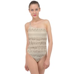 Vintage Beige Music Notes Classic One Shoulder Swimsuit