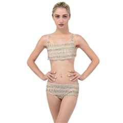 Vintage Beige Music Notes Layered Top Bikini Set