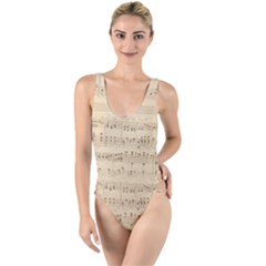 Vintage Beige Music Notes High Leg Strappy Swimsuit