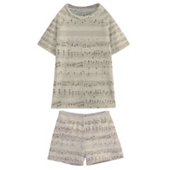 Vintage Beige Music Notes Kids  Swim Tee And Shorts Set