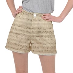 Vintage Beige Music Notes Stretch Ripstop Shorts