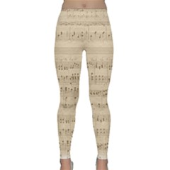 Vintage Beige Music Notes Lightweight Velour Classic Yoga Leggings