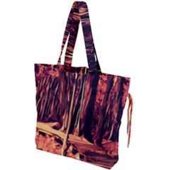 Forest Autumn Trees Trail Road Drawstring Tote Bag by Pakrebo