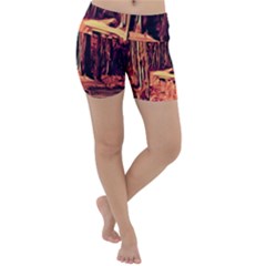 Forest Autumn Trees Trail Road Lightweight Velour Yoga Shorts by Pakrebo