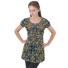 Seamless Texture Ornate Puff Sleeve Tunic Top