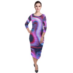 Pattern Color Curve Movement Quarter Sleeve Midi Velour Bodycon Dress