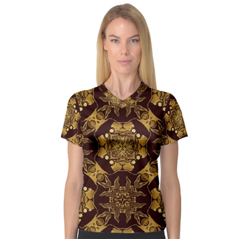 Gold Black Book Cover Ornate V-neck Sport Mesh Tee by Pakrebo