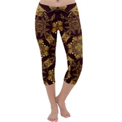 Gold Black Book Cover Ornate Capri Yoga Leggings by Pakrebo