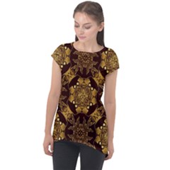 Gold Black Book Cover Ornate Cap Sleeve High Low Top by Pakrebo