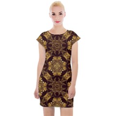 Gold Black Book Cover Ornate Cap Sleeve Bodycon Dress