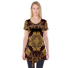 Gold Black Book Cover Ornate Short Sleeve Tunic  by Pakrebo