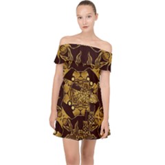 Gold Black Book Cover Ornate Off Shoulder Chiffon Dress