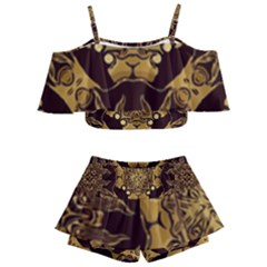 Gold Black Book Cover Ornate Kids  Off Shoulder Skirt Bikini