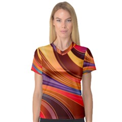 Abstract Colorful Background Wavy V-neck Sport Mesh Tee