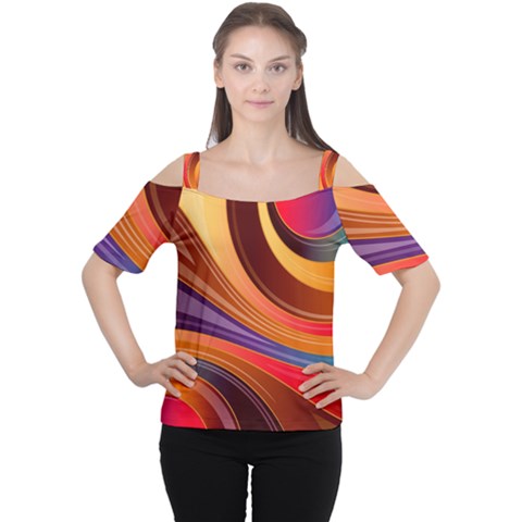 Abstract Colorful Background Wavy Cutout Shoulder Tee by Pakrebo