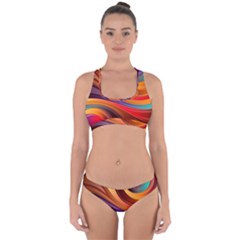 Abstract Colorful Background Wavy Cross Back Hipster Bikini Set by Pakrebo