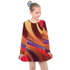 Abstract Colorful Background Wavy Kids  Long Sleeve Dress by Pakrebo