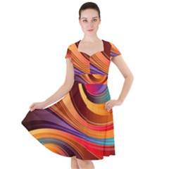 Abstract Colorful Background Wavy Cap Sleeve Midi Dress by Pakrebo