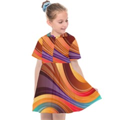 Abstract Colorful Background Wavy Kids  Sailor Dress by Pakrebo