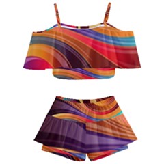 Abstract Colorful Background Wavy Kids  Off Shoulder Skirt Bikini by Pakrebo